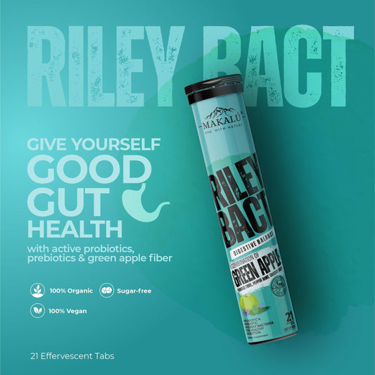 Makalu Riley Bact Organic Probiotic + Prebiotic for Men & Women to promote Digestion, Gut Health, Metabolism | 21 Effervescent Tabs|100% Vegan Gluten Free, Sugar Free - Life of Riley Supplements Trading LLC